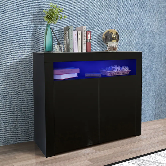 Living Room Sideboard Storage Cabinet High Gloss with LED Light