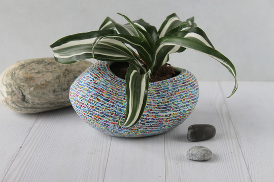 Pebble Shaped Medium Colorful Indoor Planter With Drainage Hole