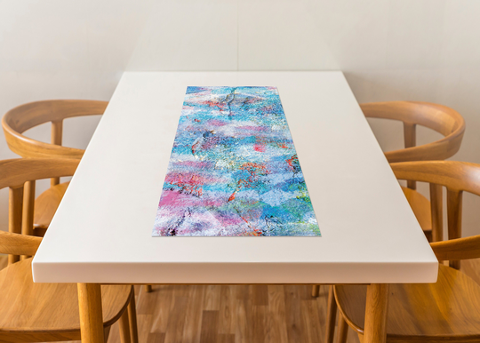 Light Blue Dinning Table Runner, Boho Chic Home Décor, Vinyl Fabric New Housewarming Gift