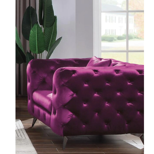 Classic Velvet Fabric Chair Tufted Club Chair in Purple