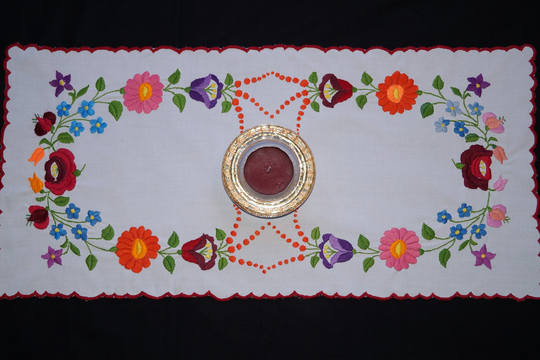 Hungarian Kalocsa Table Runner 65/31 cm, Hand Embroidered Home Decoration, White Folk Runner, Colorful Embroidery, Floral Decor