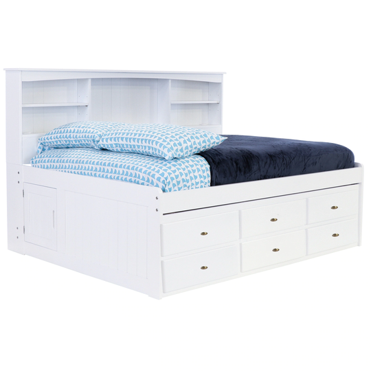 OS Home and Office Solid Pine Full Bookcase Daybed with Three Drawer Storage Unit and a Twin Sized Trundle in Casual White