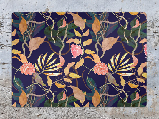 Harbor Plants Chair Mat, Navy Vinyl Floor Orange Protective Floral Splat Flooring, Kids Room Decor