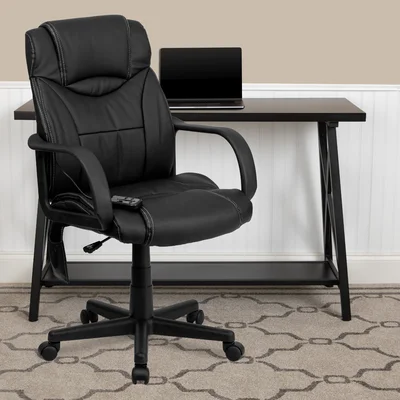 Woodbine Mid-Back Ergonomic Massaging LeatherSoft Executive Office Chair w/ Arms