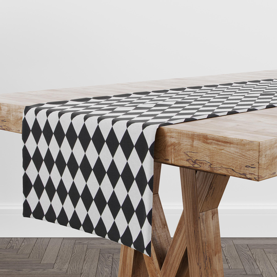 Table Runner Black White Diamond, Runner, Centerpiece, Kitchen Dining Room Home Decor, Table Decor