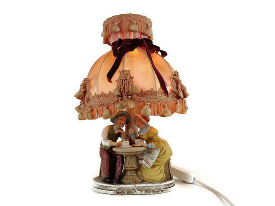 Handpainted Ceramic Table Lamp, Vintage Figurines Lamp