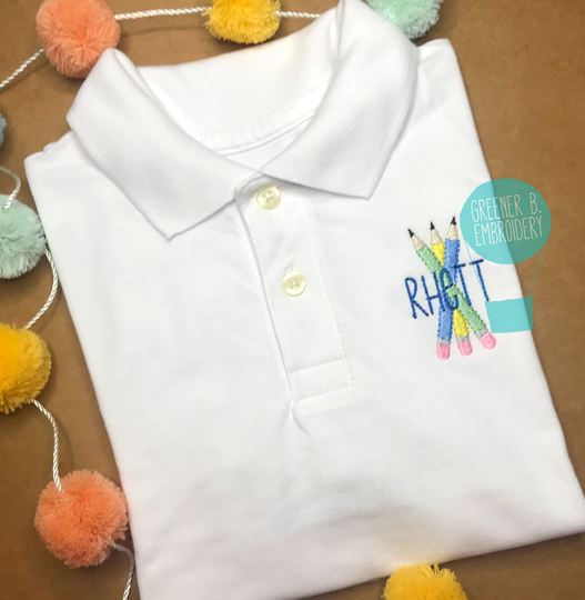 Back To School Boy's Polo Shirt/Monogrammed Boy First Day Of /Pencil Embroidery Pre K Kindergarten