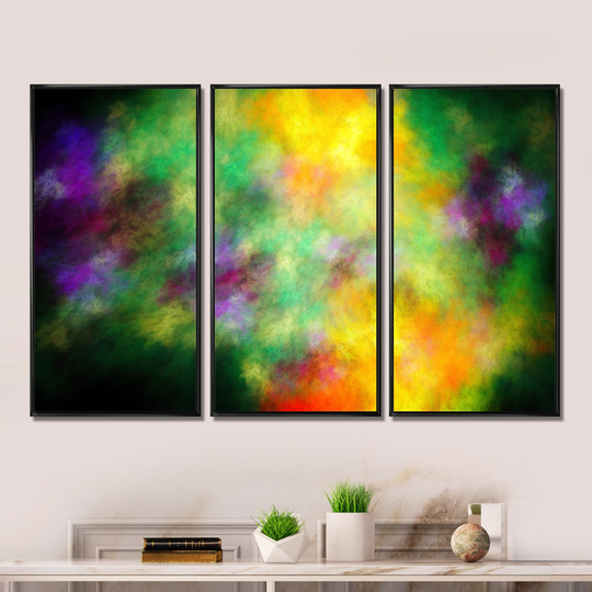 Designart 'Colorful Sky with Blur Stars' Abstract Framed Wall Decor Set of 3 - 4 Colors of Frames