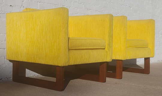 Mid Century Modern Walnut Sled Base Cube Chair