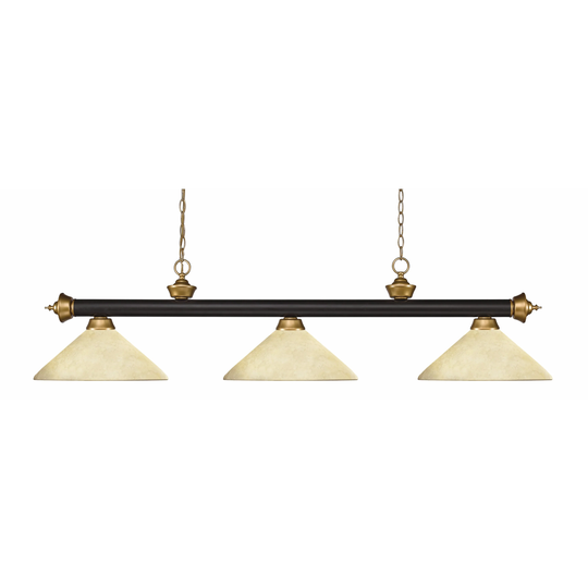 Avery Home Lighting Riviera Bronze & Satin Gold Angle Golden Mottle 3 Light Billiard Light