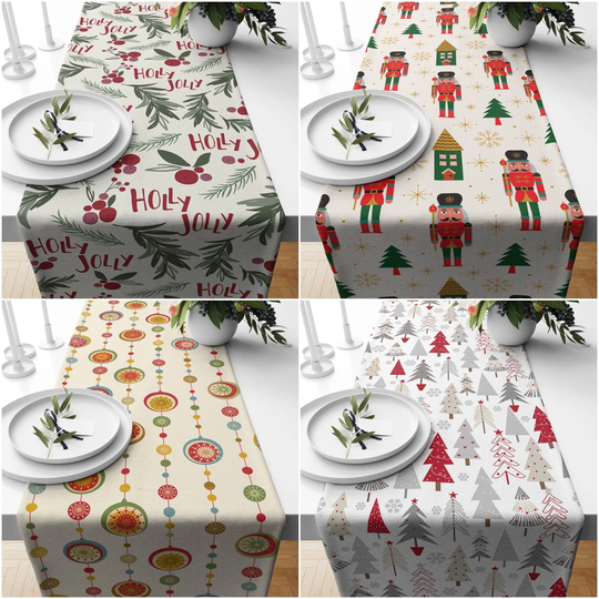 Christmas Table Runners|Winter Trend Runner|xmas Tree Home Decor|xmas Holly Jolly Decor|Green Winter Leaves Print Tablecloth