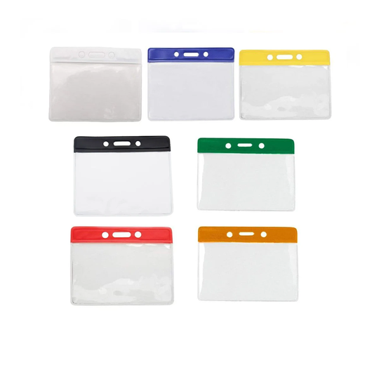 Badge Holder Color Bar Top - Ships From USA Horizontal Vinyl Credit Card Size Id Protector For School, Hospital, Office