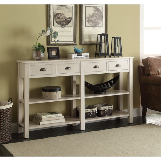 72" Galileo Side End Table Sofa Table Sideboard Cabinet Console Table with 4 Drawers & 4 Open Compartments - Cream
