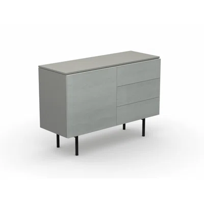Made - Sideboard - 1 Left Door/3 Drawers - Matt Black Metal Base - Piasentina Stone Melamine Wood Frame - Brushed White Melamine Wood Doors/Drawers