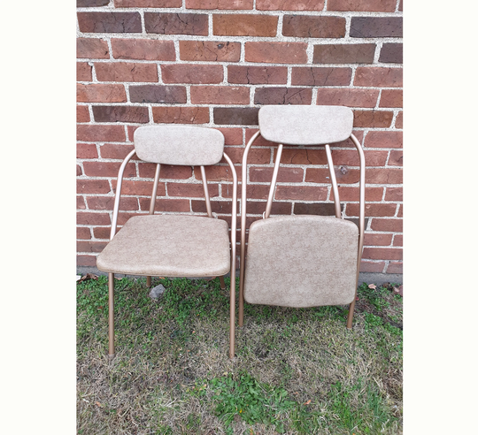 Set Of 2 Hamilton Cosco Folding Chairs Mid Century Stylaire Model 90 Champagne