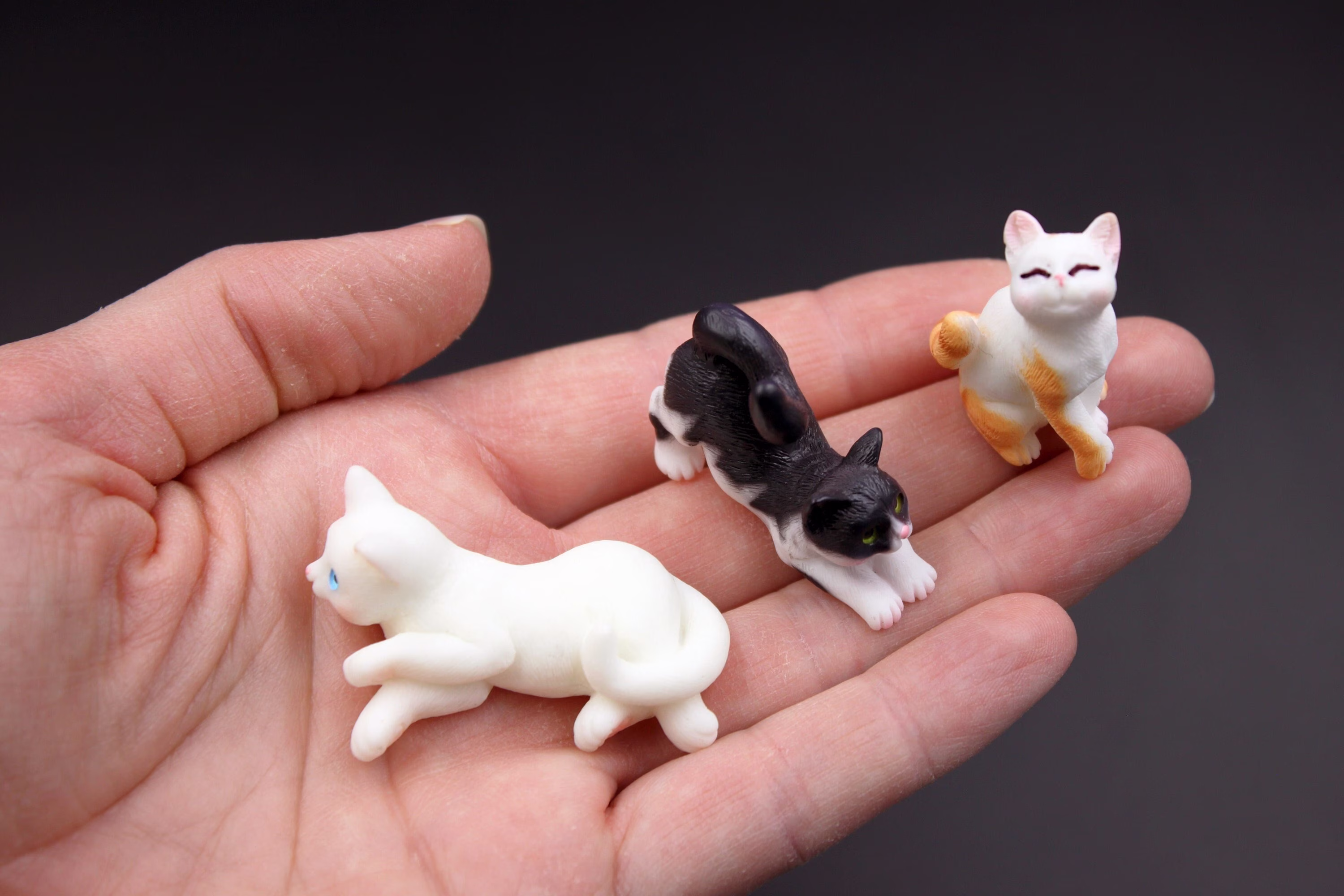 Kitten - Miniature 16 Scale Resin Cat Black, Orange Or White Domestic Pet Kitty Laying Down, Sitting, Playing Tiny Model Dollhouse