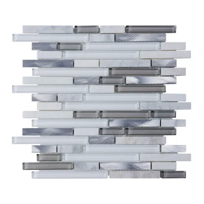 White Gray Glass Natural Stone Metal Linear Mosaic Sheet Tile By Modket
