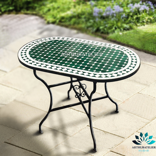 Table Mosaic, Green Oval Outdoor-Indoor 100% Handmade