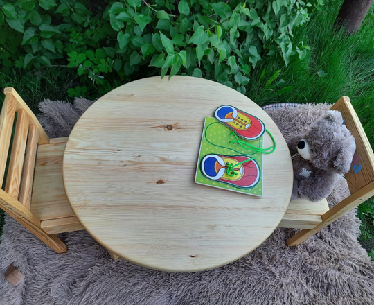 Wood Table & Chairs Set Kids Room Decor Boho Adjustable Adjustable For Child From 1 Years To 7 Montessori