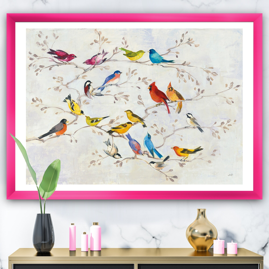 Designart 'Multi-Color Bird on Tree' Modern Farmhouse Framed Art Print
