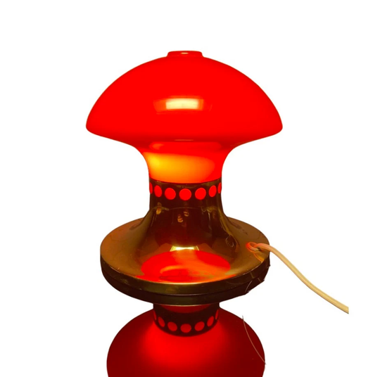 Vintage Glass Table Lamp Orange Red Brass Foot Mid Century Scandinavian Design Swedish Glassworks 70S