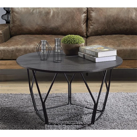 Vintage Style Round Coffee Table, Sofa Table With Sturdy Metal Frame