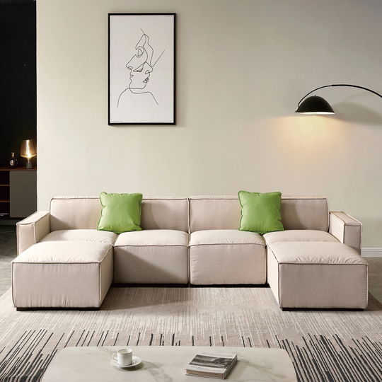 Modular U Shape Sectional Sofa Polyester Padded Seat Convertible Chaise with Ottoman