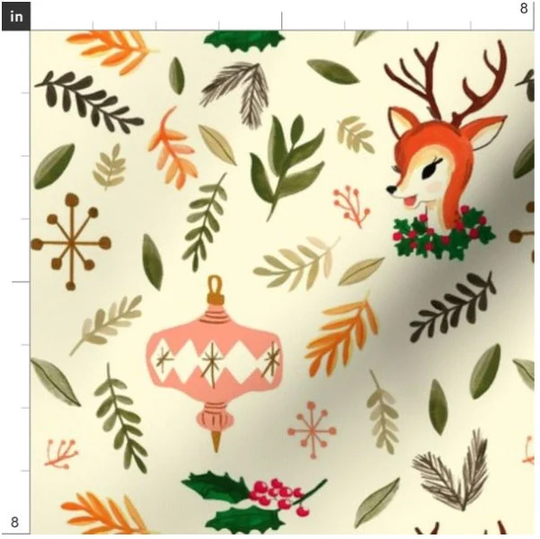 Vintage Christmas Reindeer Fabric By The Yard | Retro Made To Order