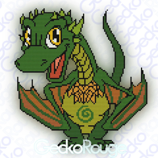 Serrano Green Dragon Swirlies - 14 Count 2x1 Modern Cross Stitch Art Kit