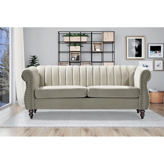 Capri 60-inch Velvet Rolled Arms Chesterfield Sofa