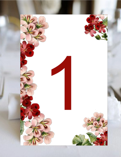 Autumn Wedding Table Numbers | Seating Cards Item Tn-830-1 Rose Setting