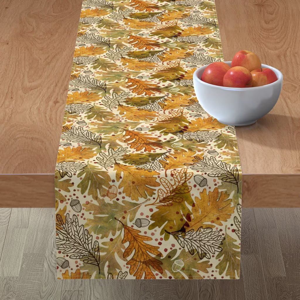 Fall Leaves Table Runner - Autumn Confetti By Patricia Lima Orange Wallpaper Cotton Sateen Spoonflower