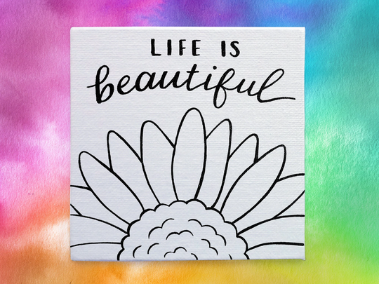 Life Is Beautiful Inspirational Canvas, Mindfulness Gift, Daisy Outline Canvas