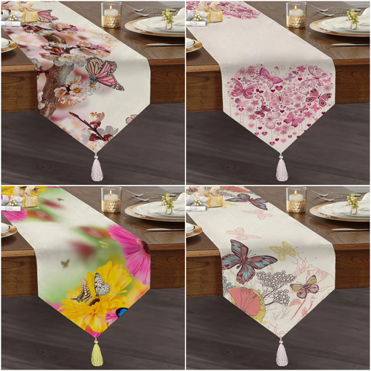Butterfly Table Runner|High Quality Triangle Dining Runner|Summer Trend Floral Tabletop|Colorful Print Tabletop