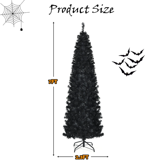 6ft 7ft Black Pencil Christmas Tree Pre lit Artificial Halloween Tree