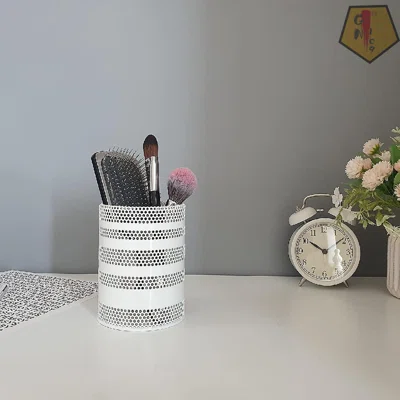 Metal Mesh Pen Pencil Cup Holder Stand Office Desk Organizer Stationery Caddy Makeup Brush Holder , White (Large)
