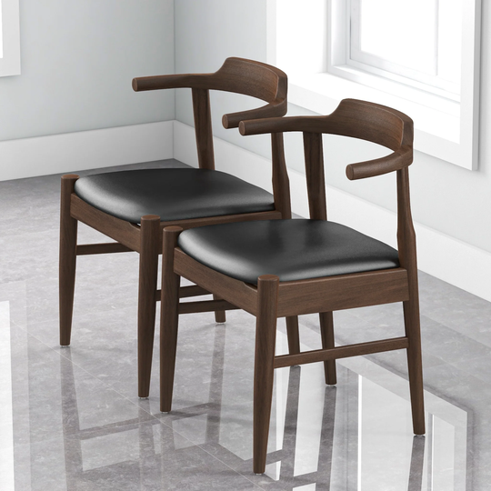Sydney Mid-Century Modern Faux Leather Dining Chair in Black (Set of 2)