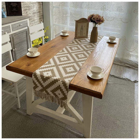 Table Runner Farmhouse, Tassels Runner, Geometric Pattern, Coffee Linentable Dresser Scarf, Winter Decor