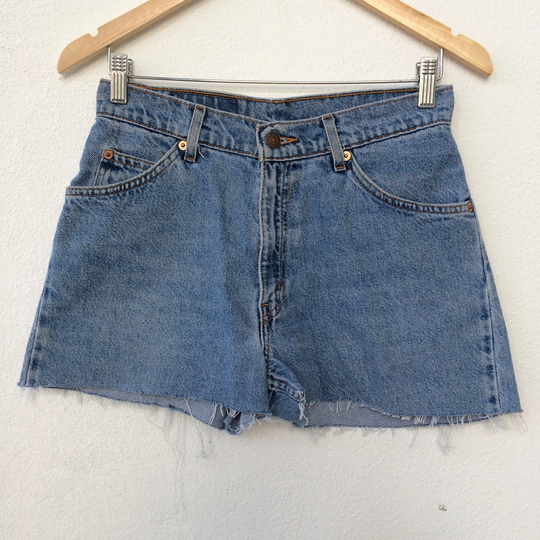 Size 28 Vintage Levis 950 Shorts Jeans High Waisted Distressed Light Wash Denim Cutoffs Waist 28"