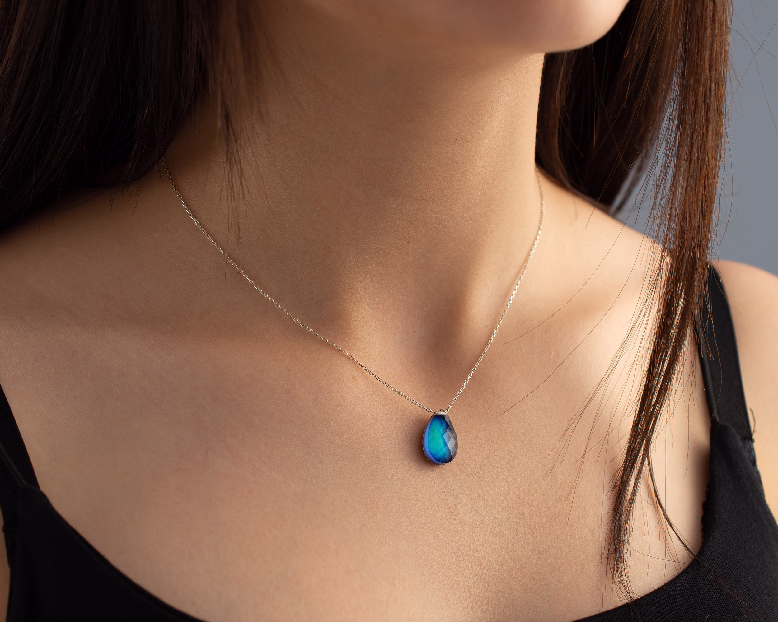 Mood Stone Necklace, Changing Color Pendant, Emotion Necklace, Silver Necklace, Dainty Necklace