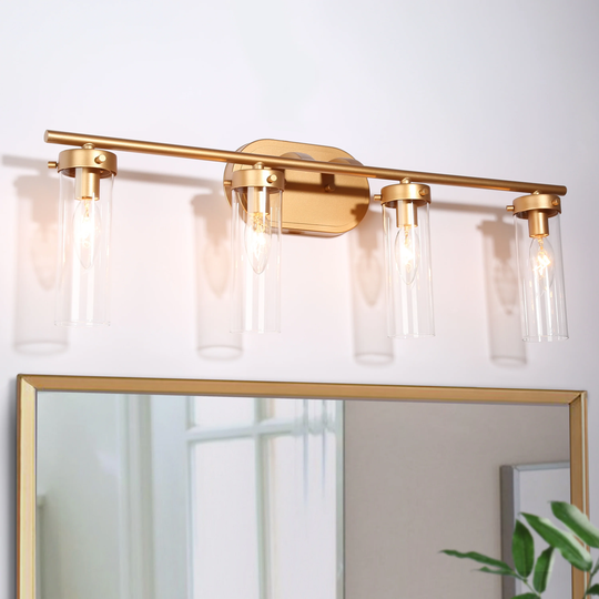 Mid-Century Modern Gold 2/3/4-Light Bathroom Vanity Light Cylinder Glass Wall Sconces