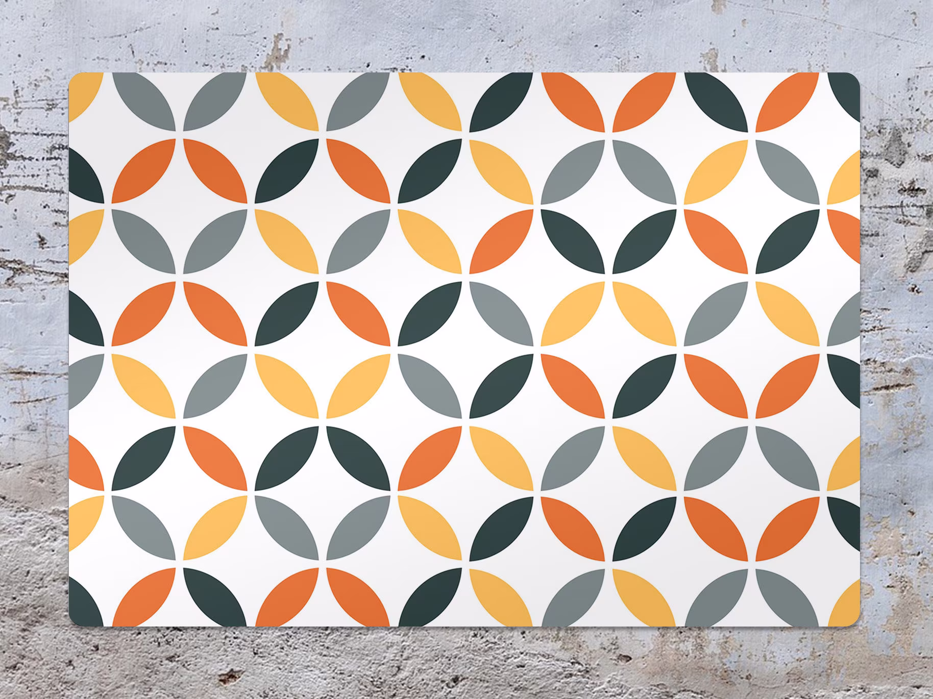 Orange Geometric Circle Chair Mat, Protective Gray Splat Abstract Vinyl Floor Pad, Area Rug, Comfort Mat