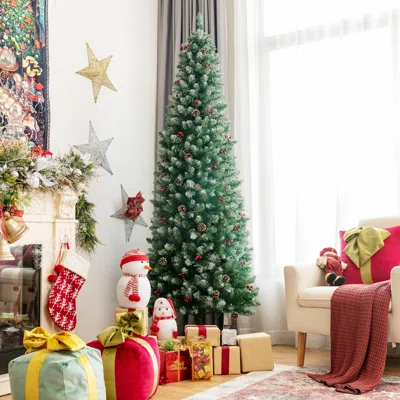 84'' H Green Cashmere Christmas Tree with 350 LED Lights and Berries