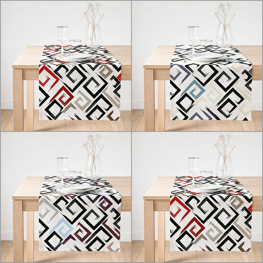 Labyrinth Table Runner|Decorative Runner|Abstract Geometric Pattern Suede Runner|High Quality Decor|Modern Style Runner