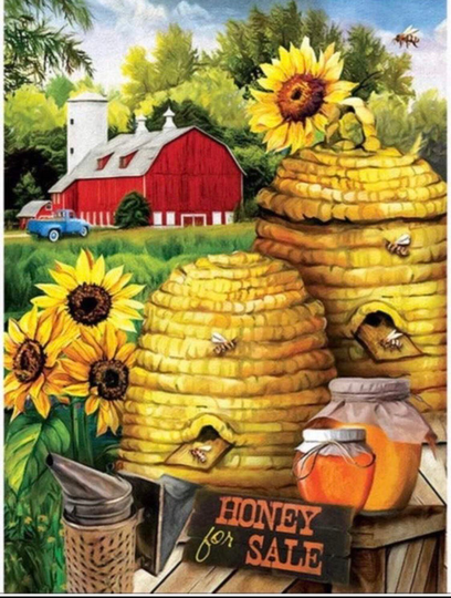Us Seller. Countryside Barn & Honey Diy, Diamond Painting Kit Full Square Drills. Poured Glue, Canvas 50x40cm Drill Area 45x35cm