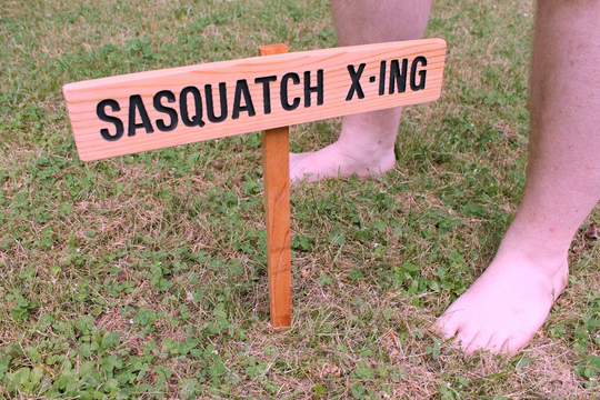 Sasquatch X-Ing Yard Sign, Funny Bigfoot Cedar Garden Custom Personalized Marker, Outdoor Signage, Forest Woods Sign
