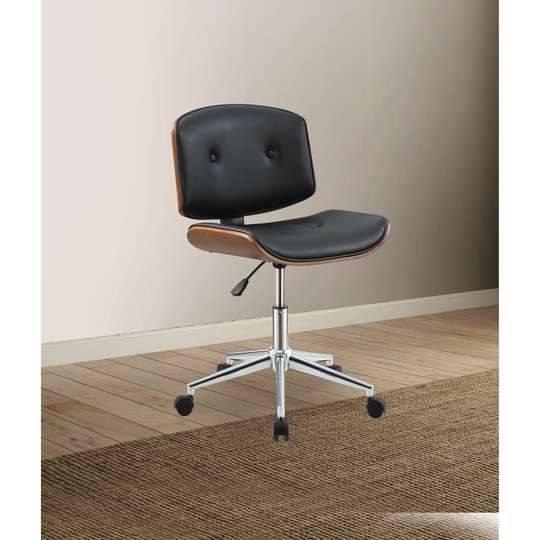 Office Chair in Black PU & Walnut