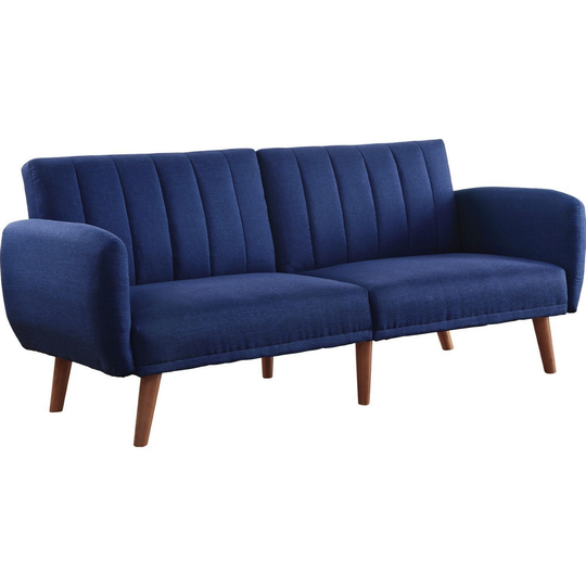 Fabric Upholstered Adjustable Sofa, Blue and Brown