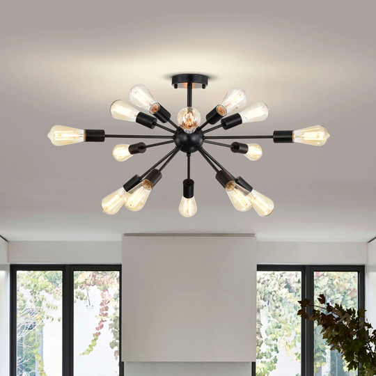 Lorena Sputnik Antique Black 15-Light Industrial Flush Mount