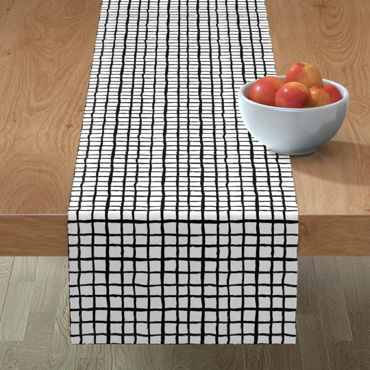 Neutral Grid Table Runner - By Charlottewinter Black & White Simple Minimal Swedish Cotton Sateen Spoonflower